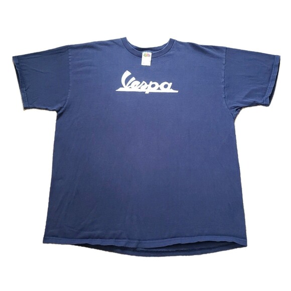 Vintage Y2K Vespa Italian Scooters Sz 2XL Mens Navy Blue T-Shirt Spellout Italy